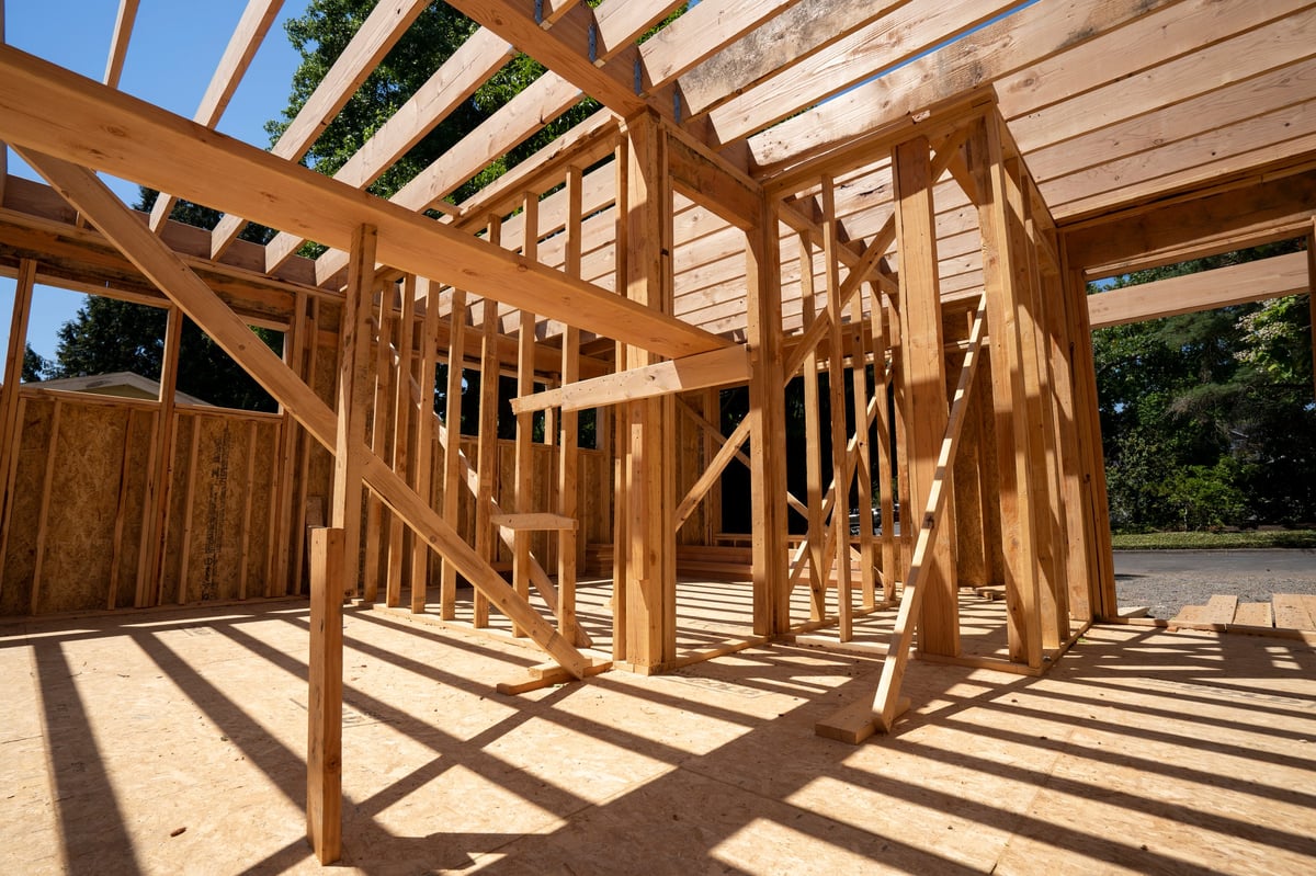 Timber stud partition framing in a domestic property, Hertfordshire.